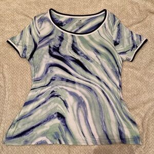 Secret Treasures Blue and Green Marble Short Sleeve Top